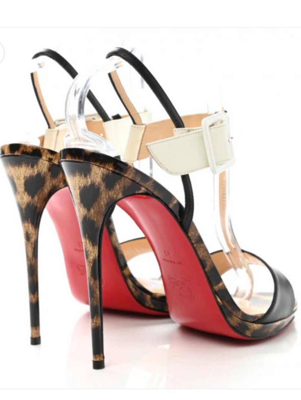 Christian Louboutin Beltega 120 Calf Patent Leopard Stiletto Sandals -Size 39
